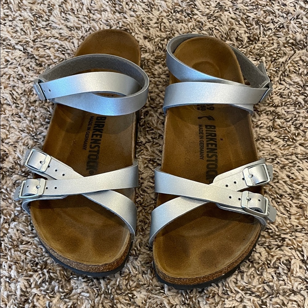 Birkenstock Metallic Silver Double Strap Sandals